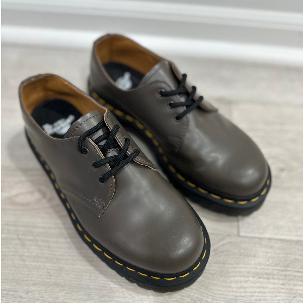 Dr Martens 1461 Bex Khaki Gray Leather Platform Oxford Shoes 27141 Mens 6 Wmn 7